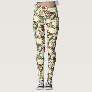 Leggings Oiseaux victoriens et Scrapbook Rose Retro