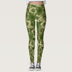 Leggings Olive florale tropicale hawaïenne de ketmie épiq