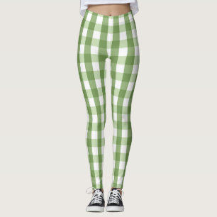 Leggings Olive Green En vichy Plaid Motif tendance