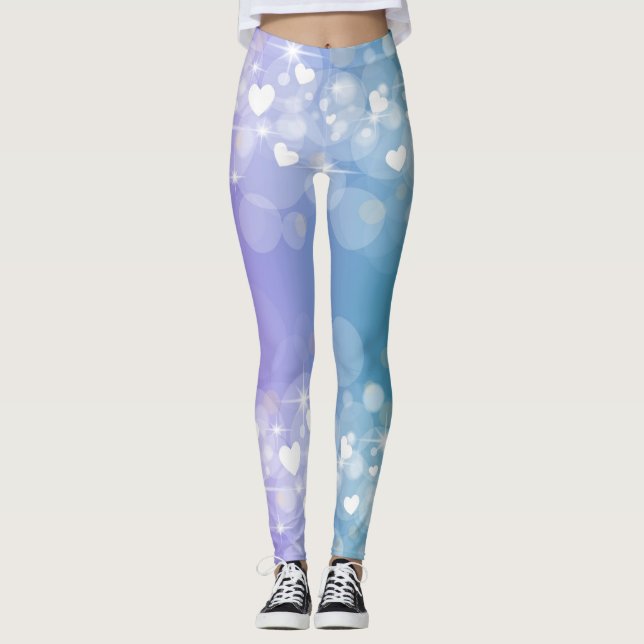 Leggings Ombre Bleu Et Violet Avec Coeurs (Devant)