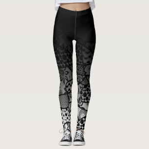 Leggings Ombre noir avec Motif noir et blanc Abstrait 3