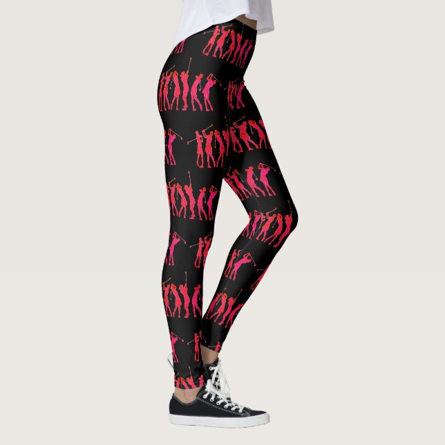 Leggings Ombre rose chaud pour femmes au golf sur noir (Droite)