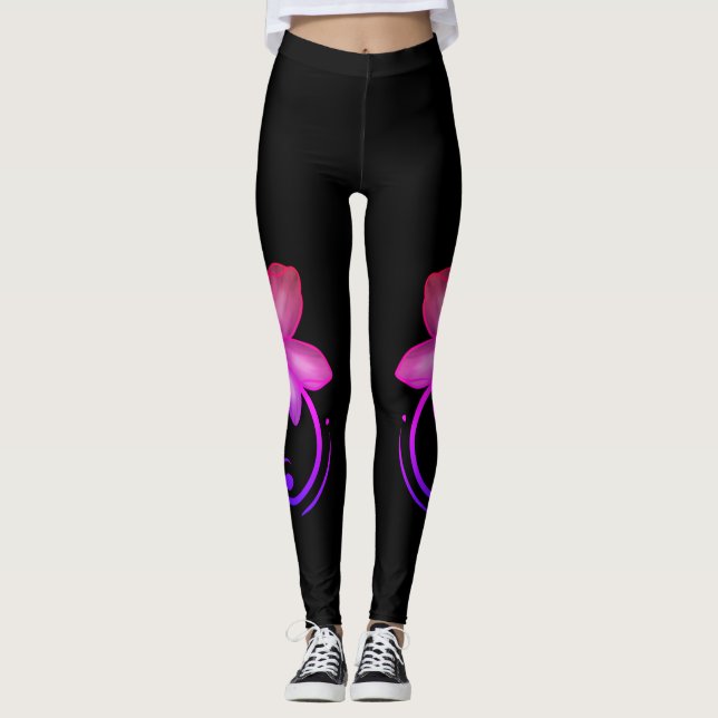 Leggings Ombré rose et pourpre Fleur de cerisier Spandex (Devant)
