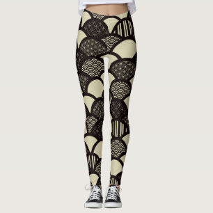 Leggings Ondes géométriques japonaises monochromes motif