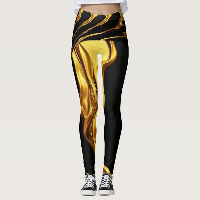Leggings Opulent Swirl Liquid Gold Black Monochrome  (Devant)