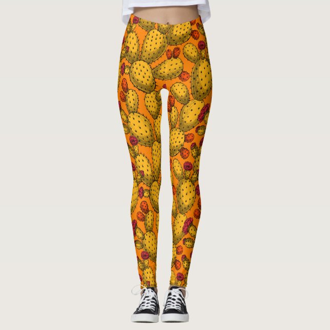 Leggings Opuntie de floraison en jaune (Devant)