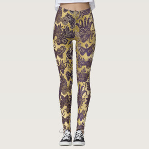 Leggings Or de mardi gras et masques pourpres