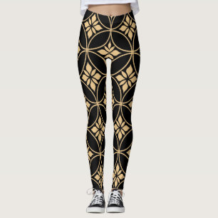 Leggings Or et noir : Abstrait Floral Vintage