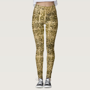 Leggings Or maya et aztèque de glyphs sur la texture