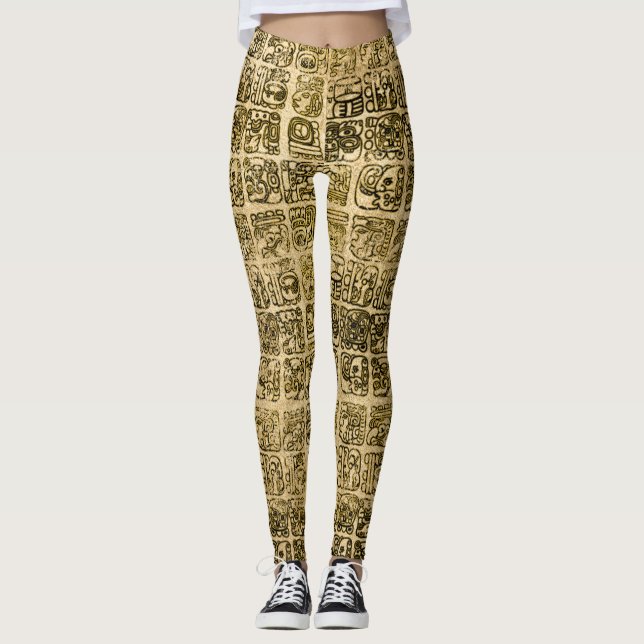 Leggings Or maya et aztèque de glyphs sur la texture (Devant)