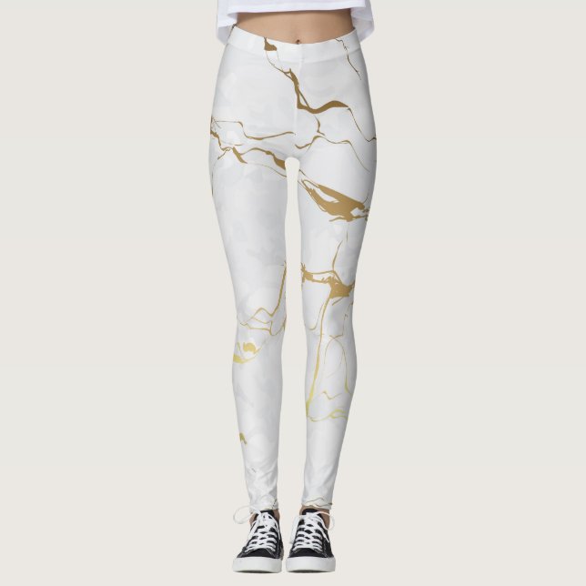 Leggings Or Métallique Et Marbré Blanc (Devant)