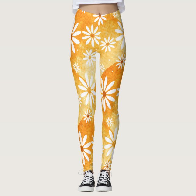Leggings or orange ensoleillé avec marguerites à motifs (Devant)