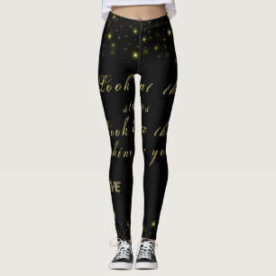 Leggings Or personnalisé et étoiles brillantes sur noir