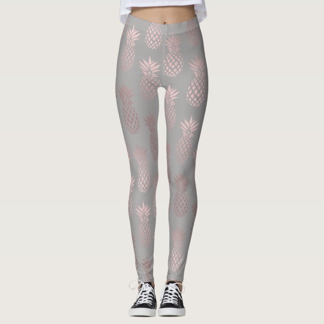 Leggings Or rose girly élégant et motif gris d'ananas (Devant)