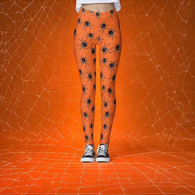 Leggings Orange Black Spider Halloween (Créateur téléchargé)