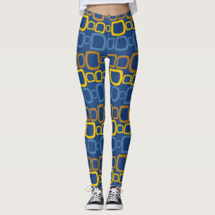 Leggings orange blanc carré bleu jaune