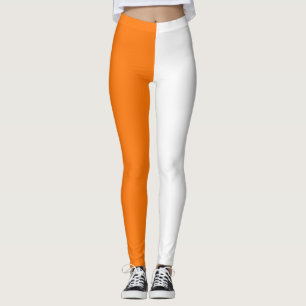 Leggings Orange Blanc Deux Tons Fractionné Moitié Design