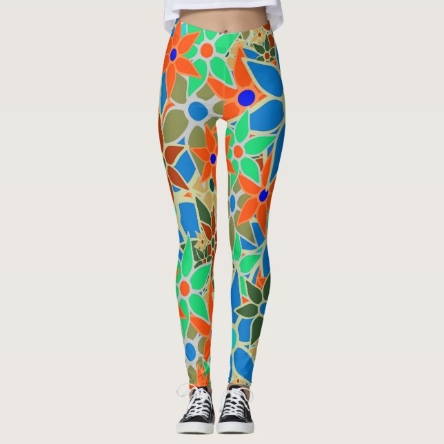 Leggings Orange Blue Mint Green Floral (Devant)