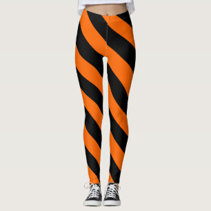 Leggings Orange et noir Halloween sorcières rayures