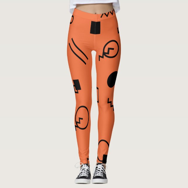 Leggings Orange, fun, trendy, geometric Memphis graphic (Devant)