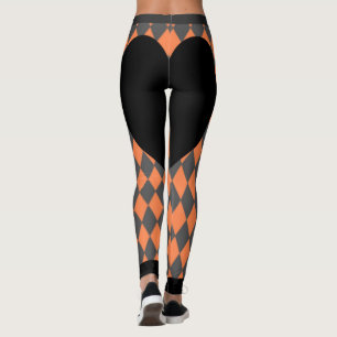 Leggings Orange Harlequin à Cœur Noir