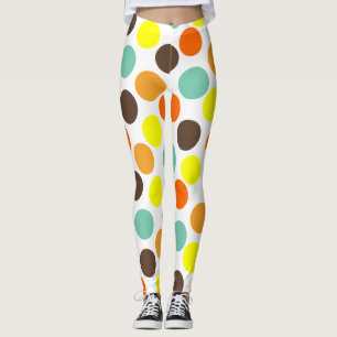 Leggings Orange, Jaune, Brown, Points Bleus