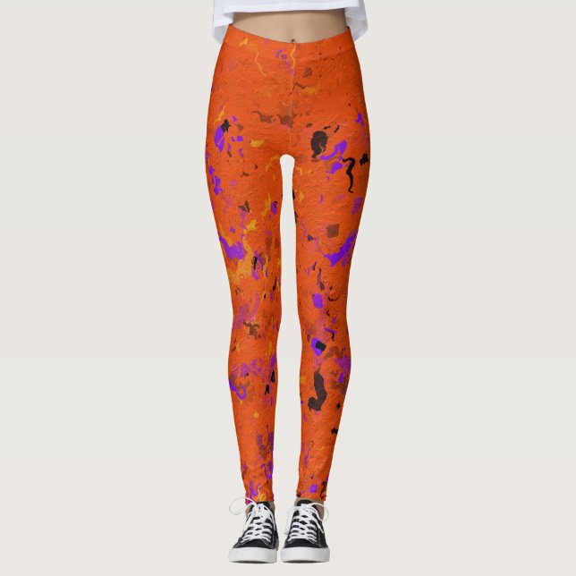 Leggings Orange, jaune, Purple and Black Abstract (Devant)