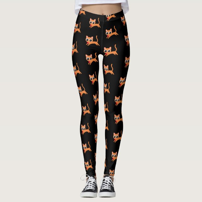Leggings Orange Kitty s'enfuit avec un coeur (Devant)