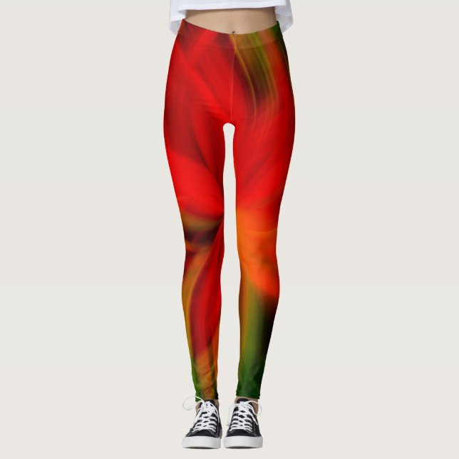 Leggings Orange Lumineux Et Abstrait Vert (Devant)