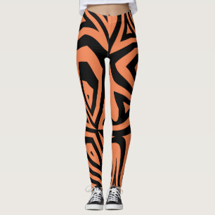 Leggings Orange Noir Abstrait Zèbre Imprimer Légendes Femme