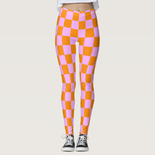 Leggings Orange + Pink Check À damiers Motif de tableau de
