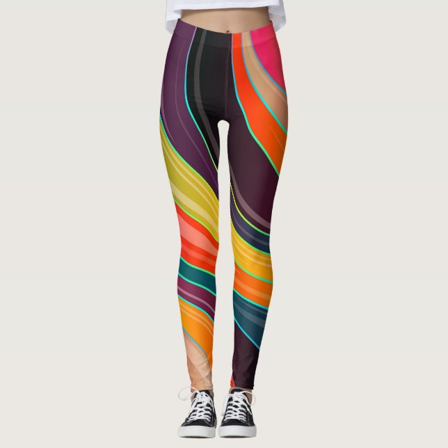 Leggings Orange Purple Yellow Green Swirl Abstrait (Devant)