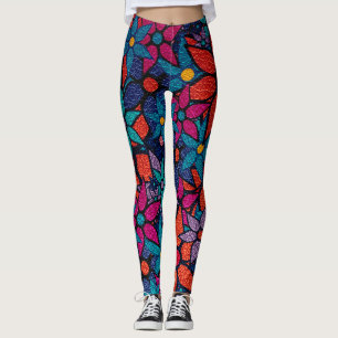 Leggings Orange rose violet Turquoise Floral