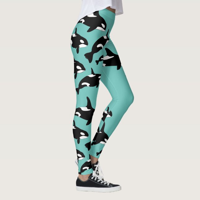 Leggings Orca Killer Whale Motif sur Turquoise Océan Bleu (Droite)