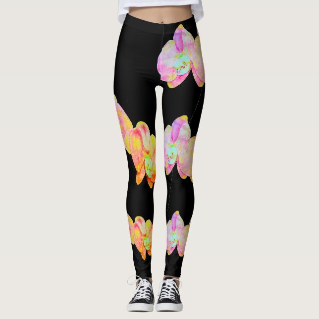 Leggings Orchidées colorées tropicales (Devant)