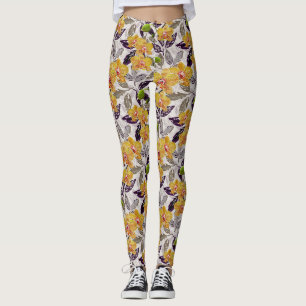 Leggings Orchidées jaunes oranges.