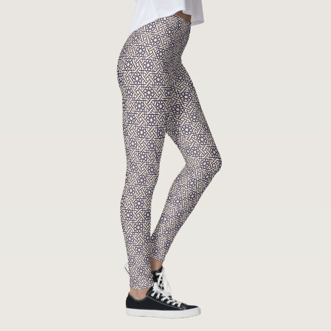 Leggings Oriental Bleu Blanc Marocain Motif géométrique (Droite)