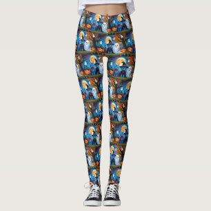 Leggings Oriental Blue Cats Citrouille Halloween Drôle