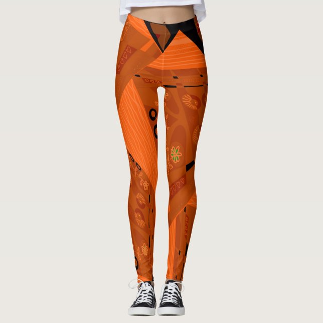 Leggings Origami Chintz (L) Brown orange noir (Devant)