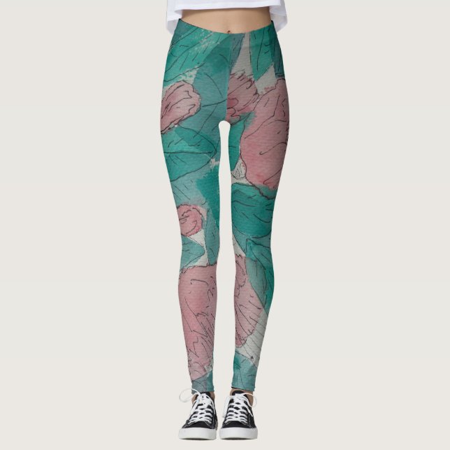 Leggings original sketchy abstrait contemporain floral (Devant)