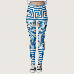 Leggings Ornement de clé grecque - Mander grec - Marbre bl
