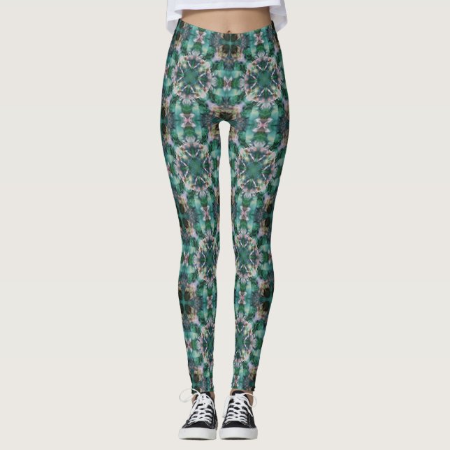 Leggings Ornement vert-turquoise (Devant)