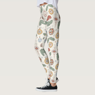 Leggings Ornements de Noël anciens et panneaux de paix