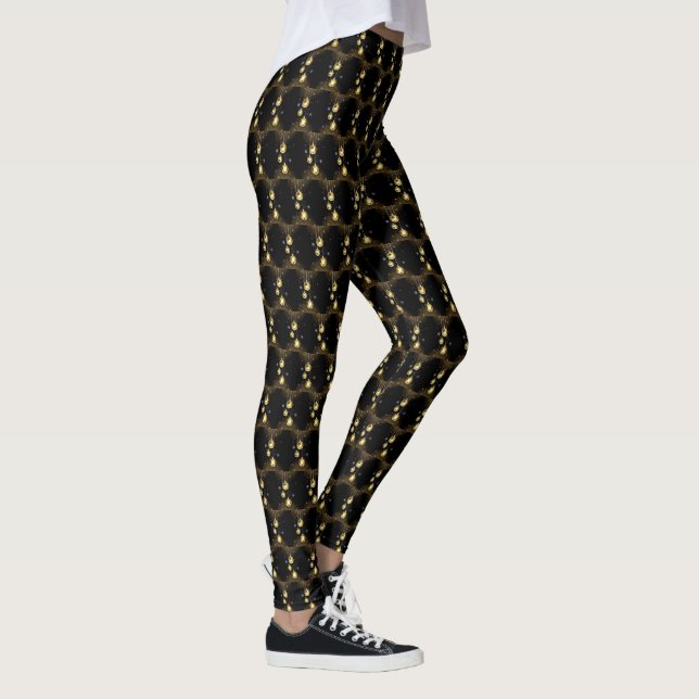 Leggings Ornements dorés de Noël Étoiles brillantes Noir (Droite)