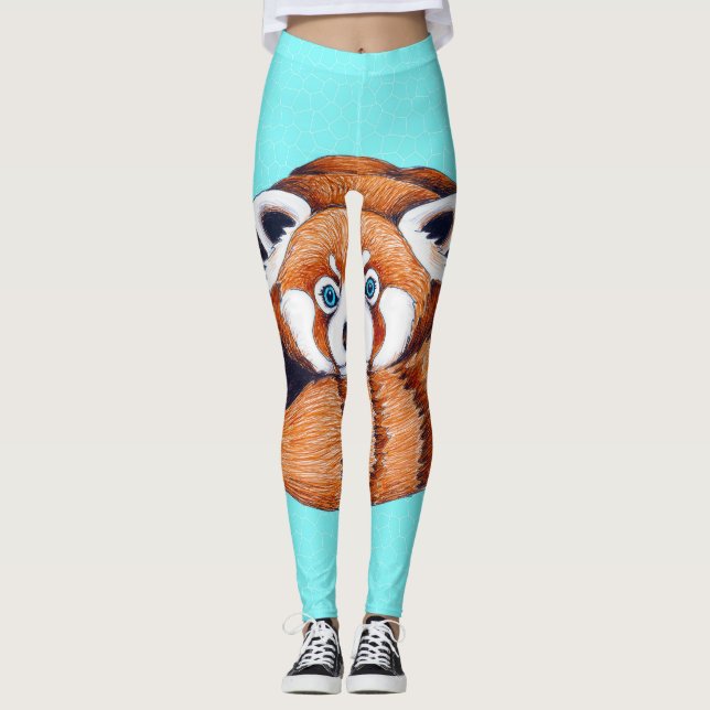 Leggings Ours de Panda rouge turquoise (Devant)