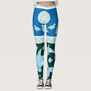 Leggings Ours polaire baleines poissons mouettes motif