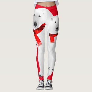 Leggings Ours polaire et loup blanc Jambes d'écailles rouge