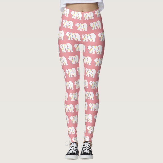 Leggings Ours polaire Lumières de Noël Motif rose (Devant)