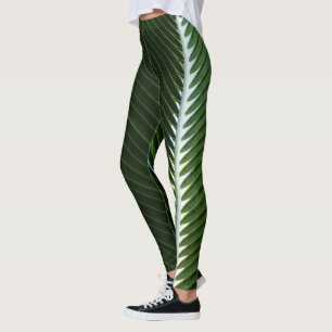 Leggings Overlapping Palm Fronds Tropical Green Abstract