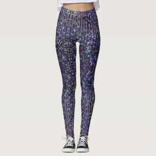 Leggings Paillettes bleu violet   motif étincelant  